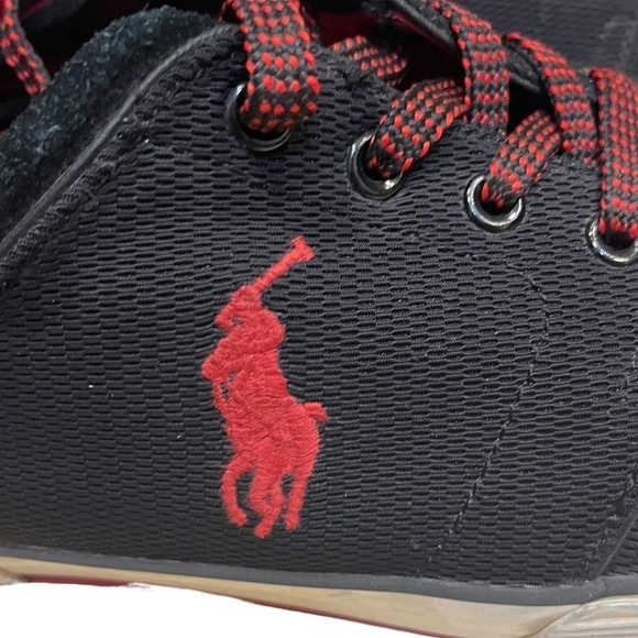 Polo Ralph Lauren Faxon Low Top Black Canvas Mesh/Suede Red Logo Sneakers Sz 13 - Picture 9 of 10